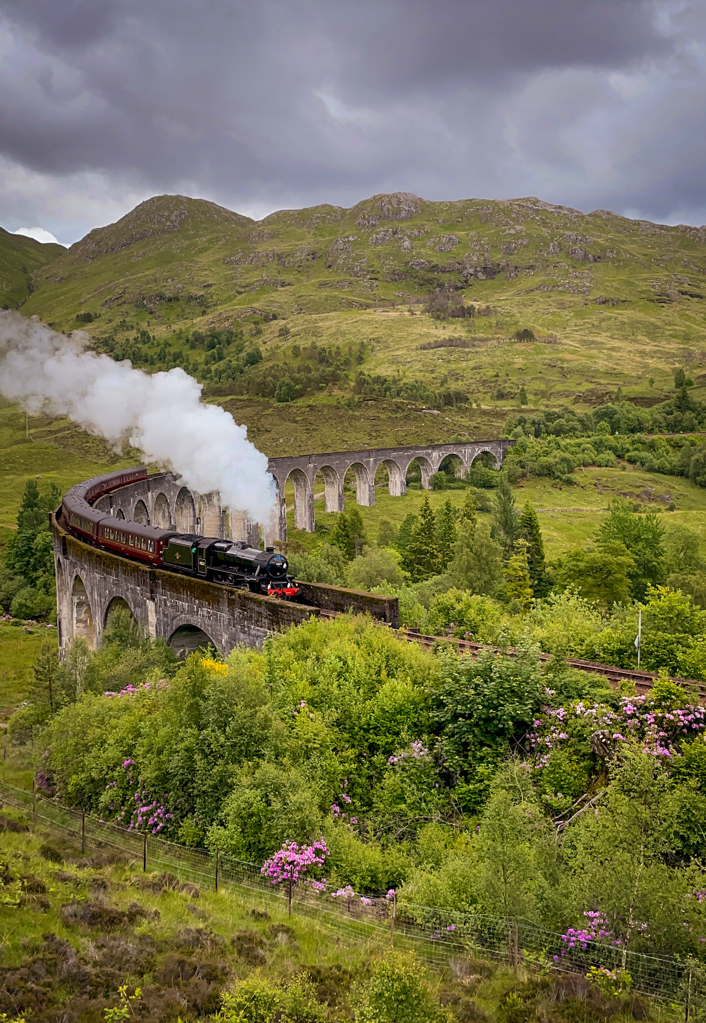 Glenfinnan Viaduct with the Jacobite steam train